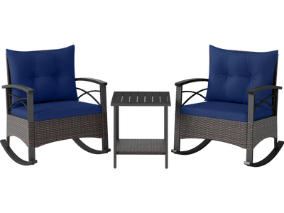 Costway 3 Piece PE Rattan Rocking Bistro Set Acacia Wood Top Table 45478425 New