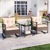 3 Piece Rocking Bistro Set PE Rattan Rocker Chairs with Acacia Wood Top Table-Beige - Gallery View 1 of 11