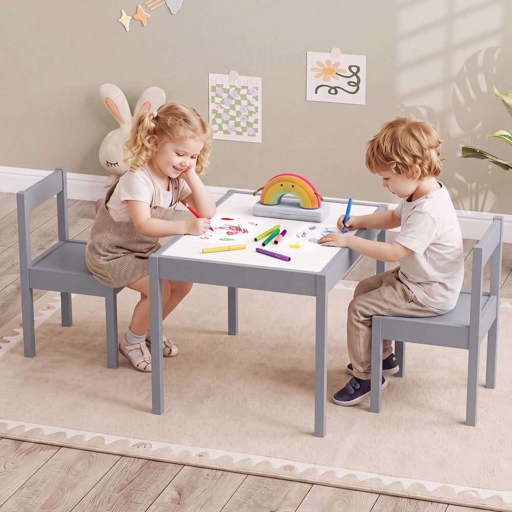 3-Piece Toddler Activity Table Set with Solid Rubber Wood Frame-Gray - Gallery View 1 of 10