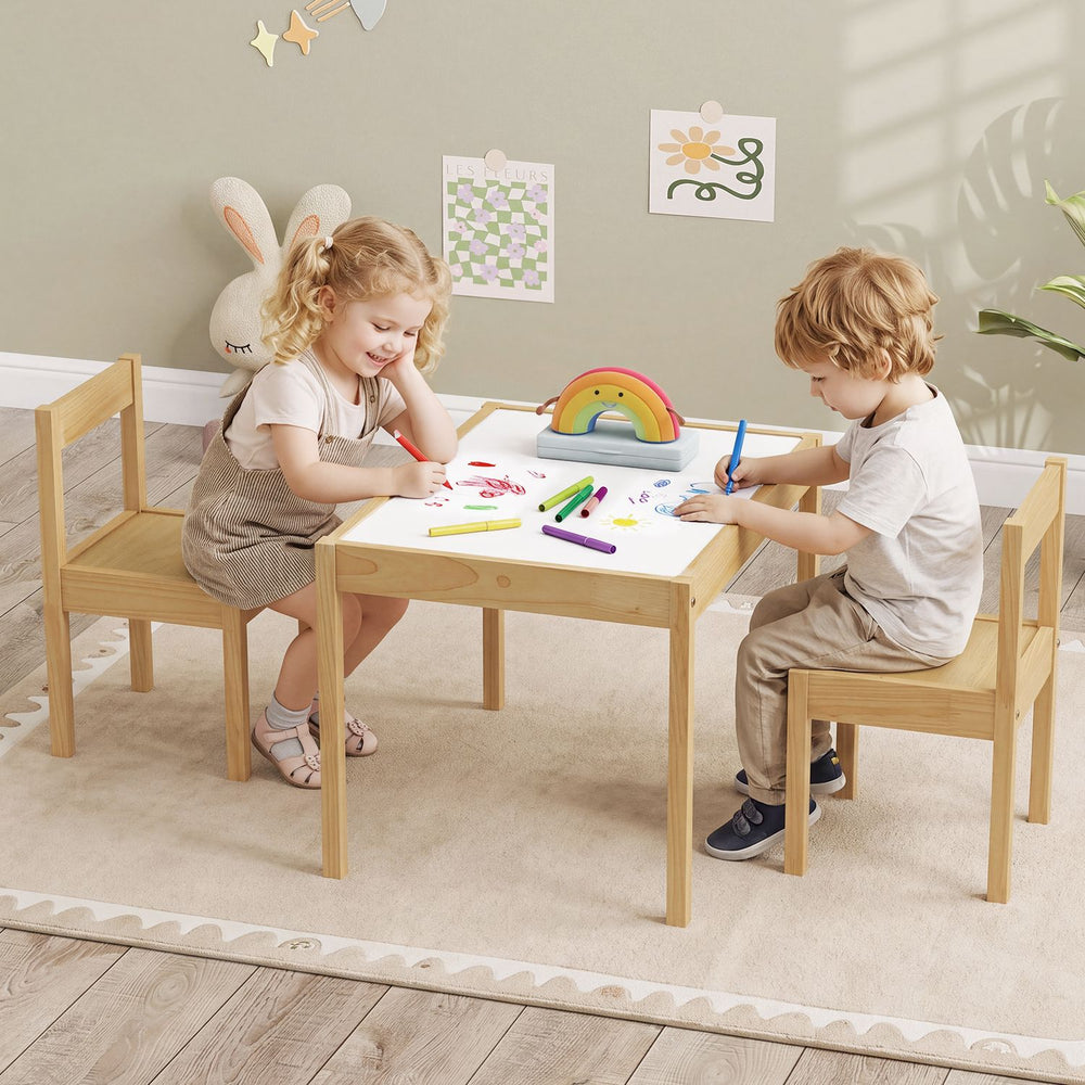 3-Piece Toddler Activity Table Set with Solid Rubber Wood Frame-Natural - Gallery View 1 of 10
