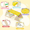 Colorful 3 Piece Toddler Triangle Set featuring two climbing triangles and a ramp with climbing rocks for active play.