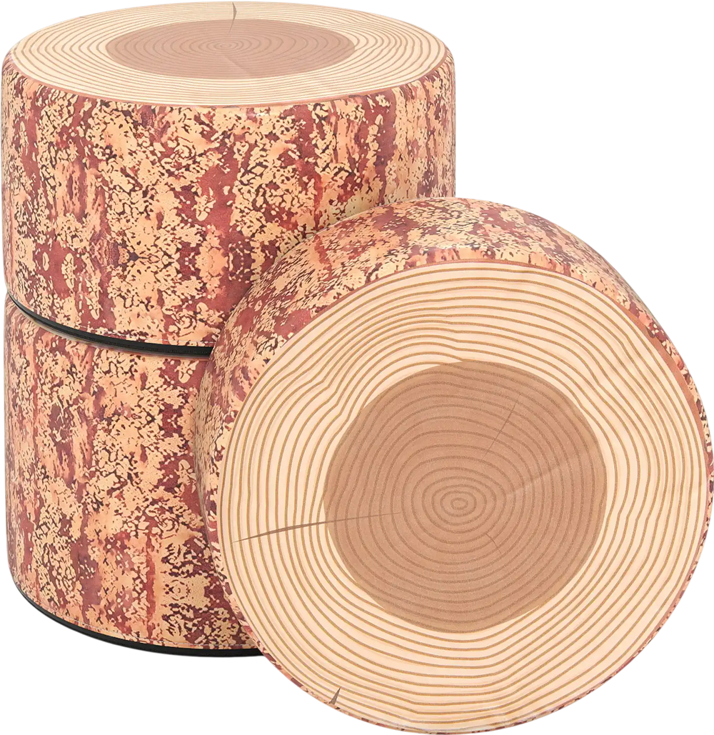 3-piece tree stump stool set with realistic wood grain, upholstered in PU leather, ideal for flexible seating in.