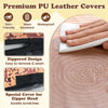 Close-up of the PU leather cover of a tree stump stool, showcasing the zippered design and wood grain texture.