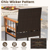 Back view of the 3 Piece Wicker Furniture Set featuring mix brown PE rattan and acacia wood armrest, ideal for balcony.