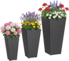 Three tapered black wicker planters made of durable PP rattan, perfect for indoor and outdoor plant display.