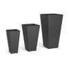 Three tapered black wicker planters made of durable PP rattan, ideal for indoor and outdoor plant display.