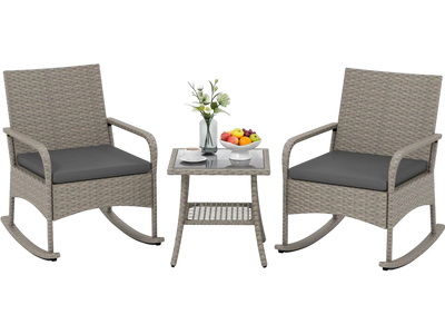 Costway 3-Piece Wicker Rocking Bistro Set w/ Cushions Garden Backyard Porch 60083830 New