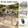 2-tier coffee table with tempered glass top and woven storage shelf, perfect for outdoor patio or garden use.