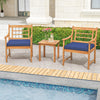 3 Piece Wood Patio Furniture Set with Seat Cushions and Acacia Wood Frame-Navy - Gallery View 1 of 10