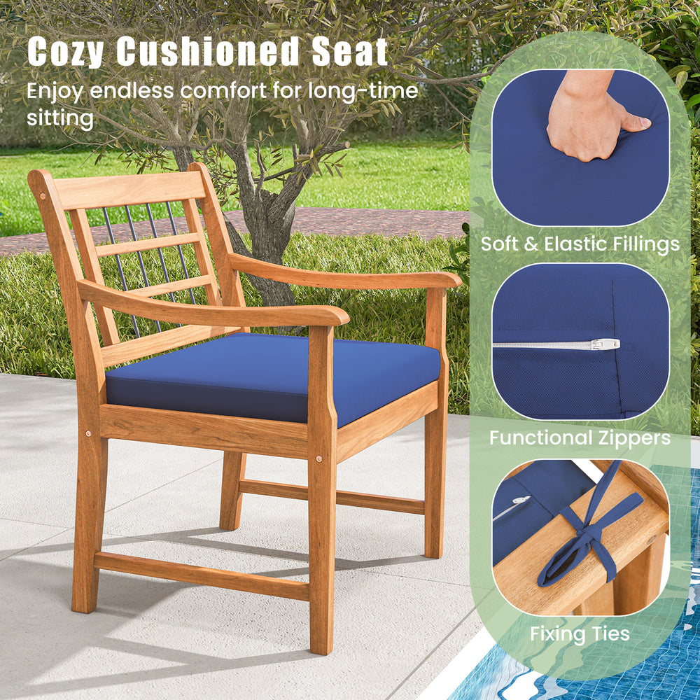 Cozy cushioned chair from the 3 Piece Wood Patio Furniture Set in navy, featuring acacia wood and ergonomic design for.