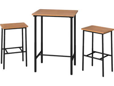 Costway 3-Pc Acacia Wood Patio Bar Set Rectangular Table Metal Frame 70395219 New