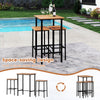 Acacia wood patio bar set featuring a rectangular table and two stools, designed for space-saving and outdoor comfort.
