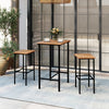 Rectangular acacia wood patio bar set with metal frame, featuring two stools, perfect for outdoor relaxation.