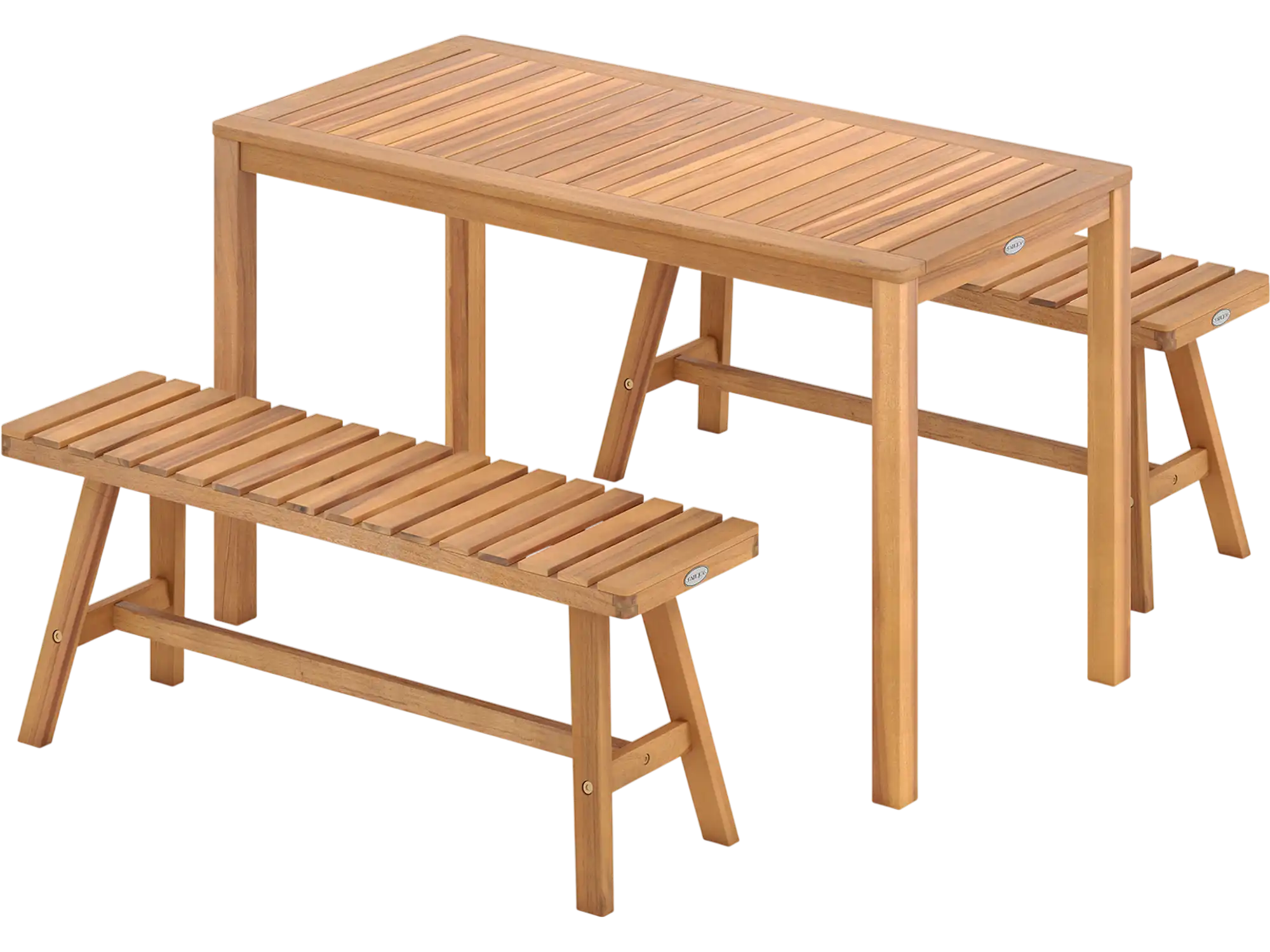 Costway 3-Pc Acacia Wood Patio Dining Set Rectangular Table Benches 23623014 New
