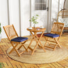 3 Pieces Acacia Wood Patio Folding Bistro Set with Soft Cushions-Navy - Gallery View 1 of 10