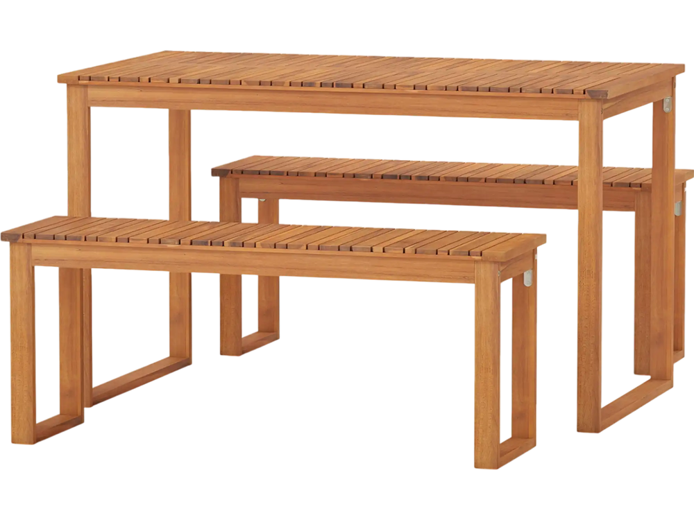 3 Pieces Acacia Wood Picnic Set with Outdoor Dining Table and 2 Benches for 4 People
