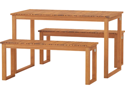 Costway 3-Pc Acacia Wood Outdoor Patio Dining Set Table 2 Benches for 4 84020607 New