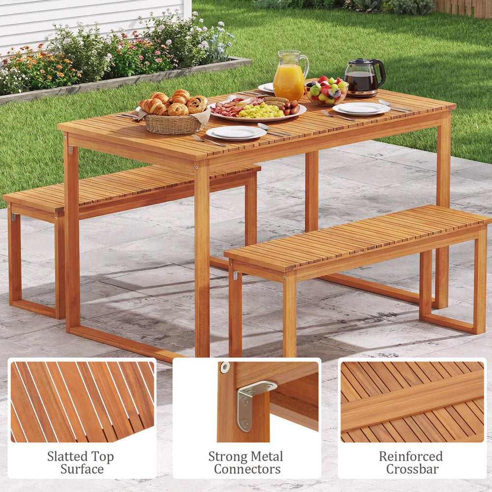 Close-up of the slatted surface on the acacia wood picnic set, showcasing durability and natural finish for outdoor.