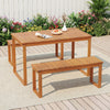 Acacia wood picnic set featuring a large outdoor dining table and two benches, perfect for patio or garden seating.