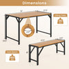 Dimensions of the 3-piece acacia wood patio dining table set with umbrella hole, seating up to 6 people comfortably.