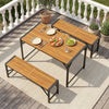 Acacia wood outdoor bench with slatted seat, 47.5" long, perfect for backyard seating and durable against the elements.