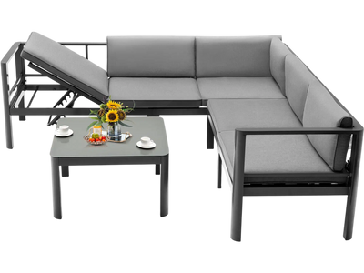 Costway 3-Pc Aluminum Patio Furniture Set Adjustable Backrest Sofa 81472639 New