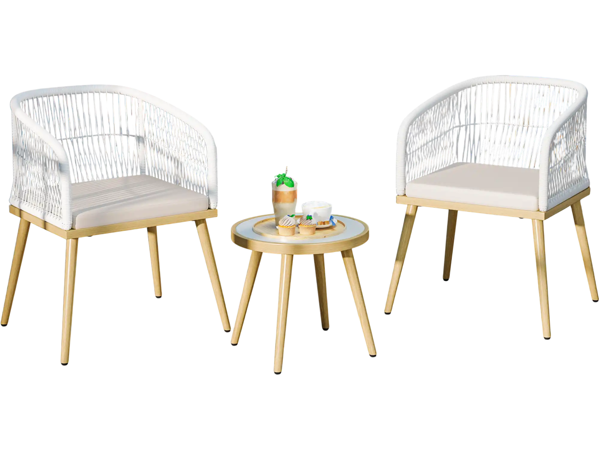 Costway 3-Piece Outdoor Patio Bistro PE Wicker Conversation Furniture Set White 754928361 New