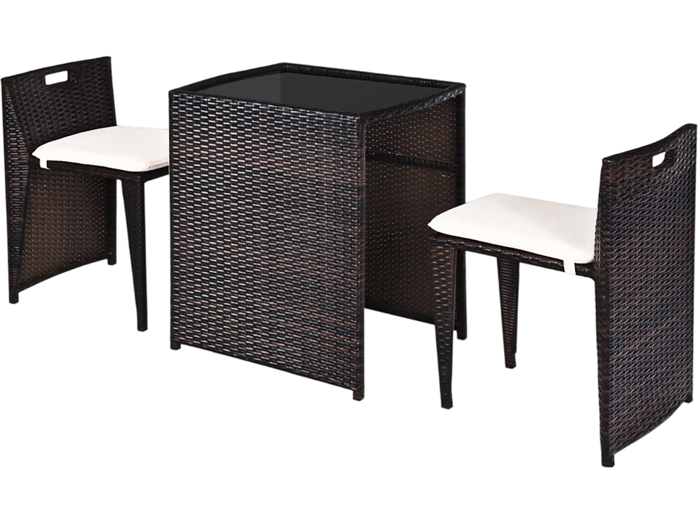 3 Pieces Cushioned Wicker Patio Bistro Set with No Assembly Needed