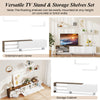 Farmhouse TV stand with cabinet and compartments for TVs up to 80 inches, featuring versatile floating shelves for.