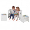 Kids table and chair set in white with ergonomic design, perfect for playtime and reading in children's rooms.