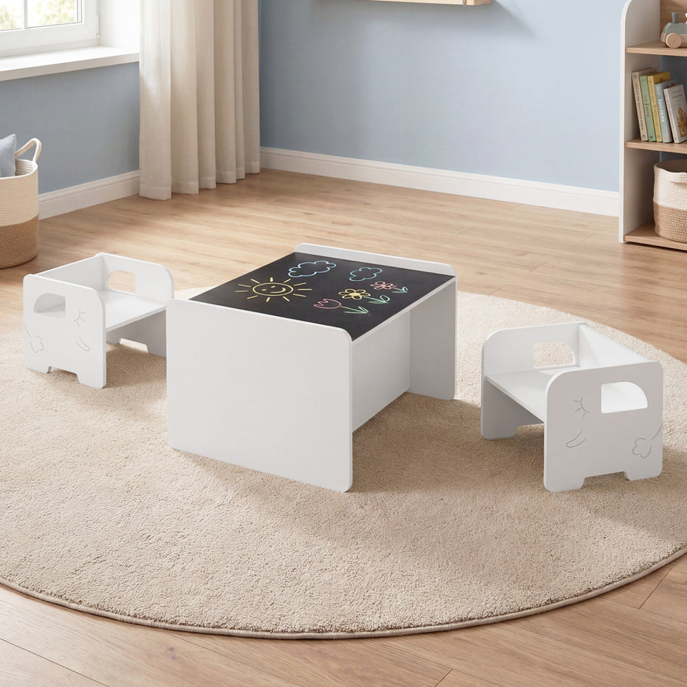 3 Pieces Kids Table and Chair Set with Space-saving Toddler Table and 2 Chairs-White - Gallery View 1 of 10