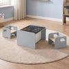 Gray 3-piece kids table and chair set with chalkboard top, perfect for playrooms and safe for toddlers.