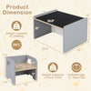 Kids table and chair set in gray with chalkboard top, designed for space-saving and safe use in playrooms or daycares.