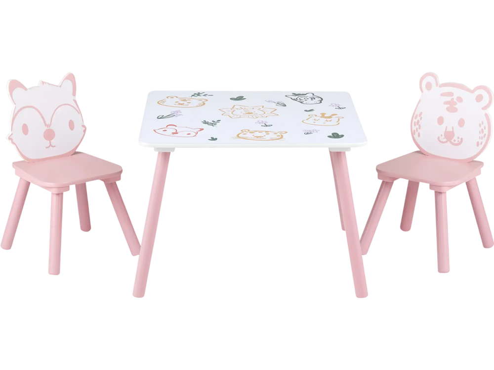 3 Pieces Kids Table and Chairs Set with Animal Patterns for Kids