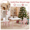 Kids table and chairs set with animal patterns, featuring solid pine wood legs for stability and a smooth, easy-to-clean surface.