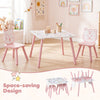 Kids table and chairs set with animal patterns, featuring a space-saving design and smooth surfaces for comfortable use.