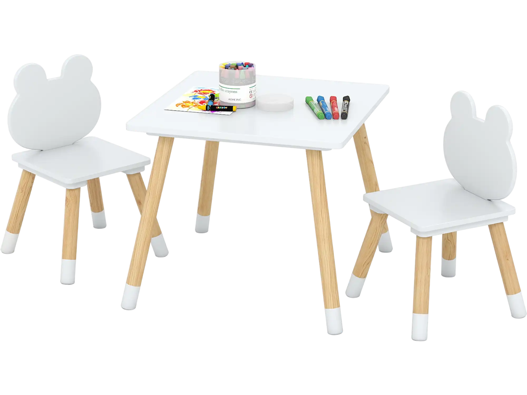 Costway 3-Pc Kids Wooden Table and Chair Set Cute Froggy Design 63601406 New