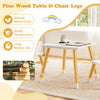 Kids wooden table and chair set with natural pine wood legs, cute froggy design, perfect for crafting and playtime.