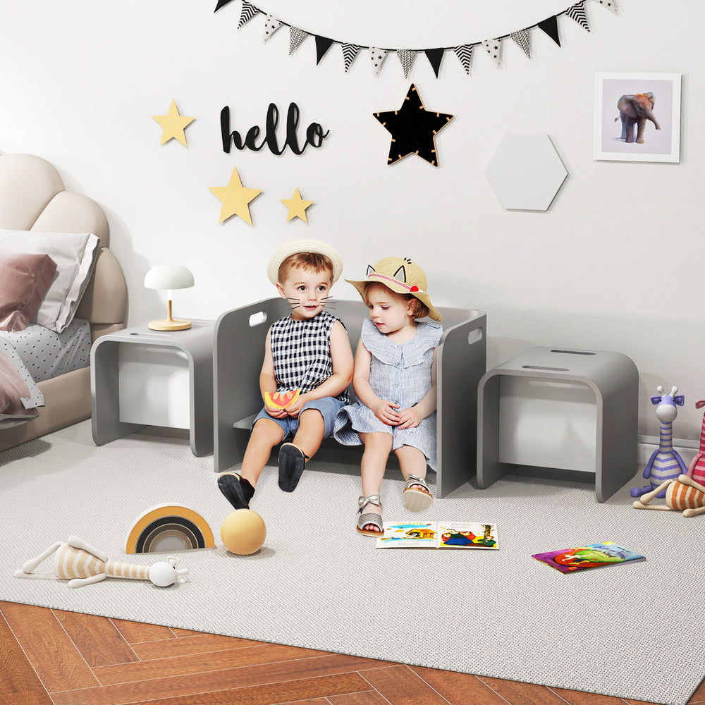 3 Pieces Kids Wooden Table and Chair Set-Gray - Gallery View 1 of 10