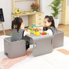 Kids playing at a gray wooden table and chair set, featuring ergonomic design and durable birch wood for safe use.