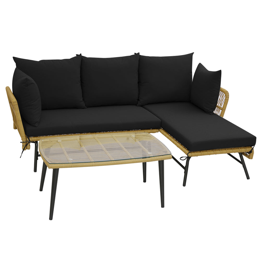 Costway L-Shaped Patio Sofa with Cushions and Tempered Glass Table New