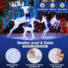 Lighted Christmas reindeer family set with 255 white lights, featuring weather-resistant fabric for indoor and outdoor.