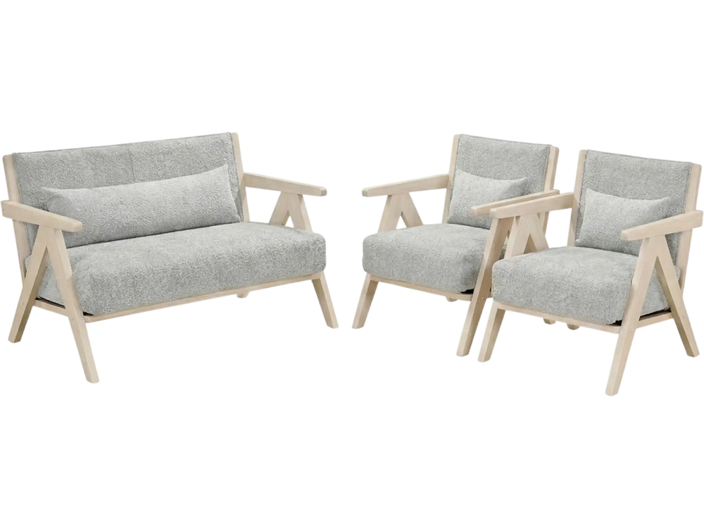 Three-piece living room furniture set featuring a gray soft chenille fabric with a durable rubber wood frame for.