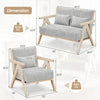 Dimensions of a gray 3-piece living room furniture set with rubber wood frame, featuring soft chenille fabric and.