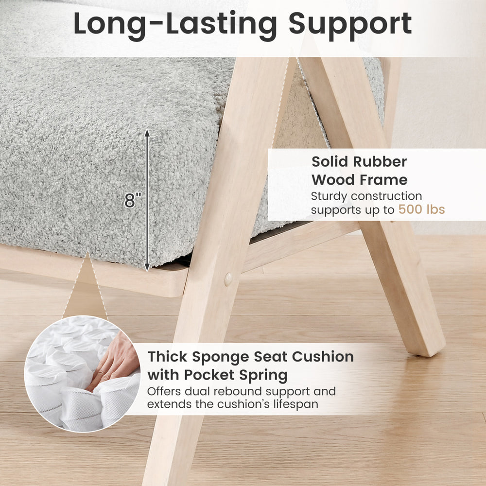 Gray living room furniture set featuring a solid rubber wood frame and thick sponge seat cushion with pocket spring.