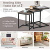 Nesting side table set of 3 in oak, featuring a C-shaped frame and smooth surface, ideal for living room or bedroom use.