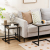 Set of 3 oak side tables with C-shaped frame, ideal for living room or office, featuring a smooth, easy-to-clean.