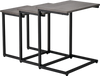 Set of 3 stackable coffee end tables in oak with a C-shaped frame, perfect for living room or office use.