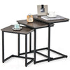 Set of 3 stackable coffee end tables in oak with steel tube structure, ideal for living room or office use.