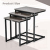 Three-piece multifunctional coffee end table set in oak, showcasing dimensions for stackable and space-saving design.